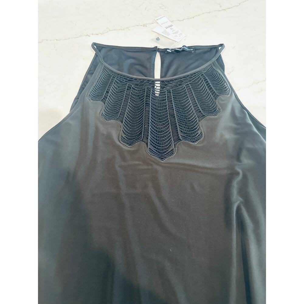 White House Black Market NWT XL Black Sheer Embroidered Yoke Tank Top Boho Chic - Picture 4 of 11